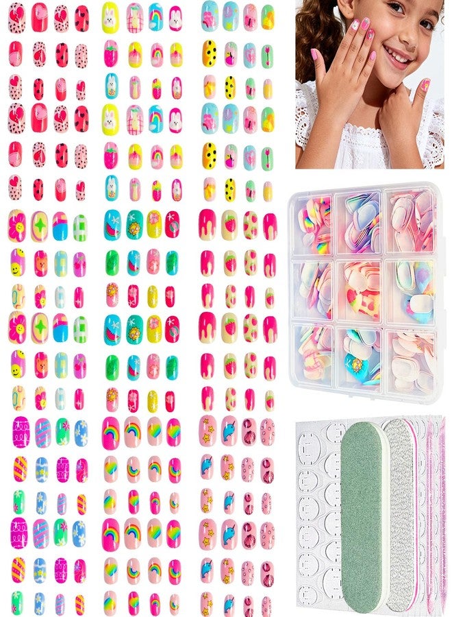 ABOLINE 229PCS Press On Nails Kit for Grils with 216 Short Fake Nail Tips Glue On Nails, 2 Cuticle Sticks, 2 Files, Nail Art for Girls 8-12 - Image 1